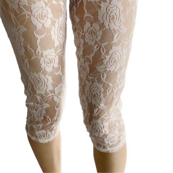 Aellinatey Women Flower Lace Shorts See Through Mesh Thin Capris Leggings Underpant Tights