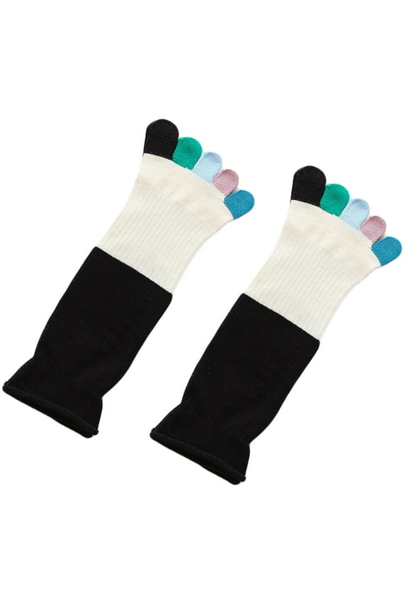 Women Funny Colorful Toe Socks Contrast Color Patchwork Ribbed 5 Finger Hosiery