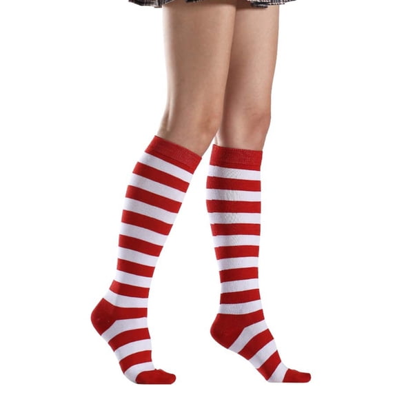 Aellinatey Women Girls High Knee Elf Socks Cosplay Party Long Striped Stocking Socks