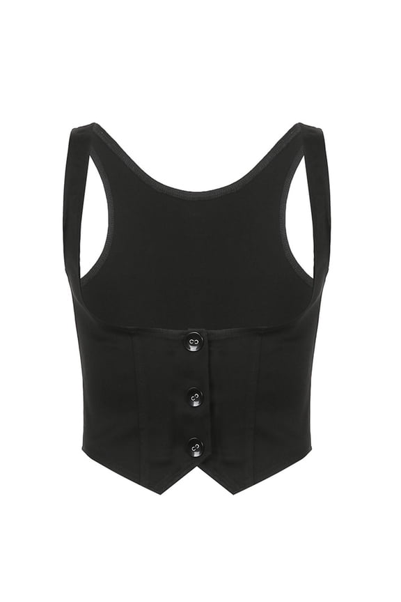 Women Gothic Vintage Dressy Waistcoat Solid Color Black Racerback Mini Vest Tuxedo Suit Steampunk Dress 3 Button Skinny for Jacket Crop Top