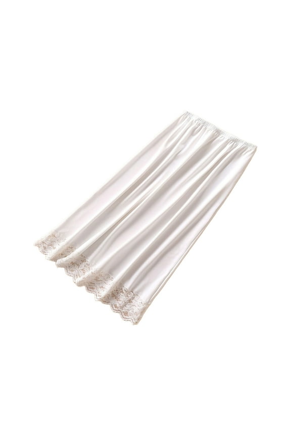 Women Half Slip Under Dresses Long Underskirt Solid Color Lace Trim Petticoat