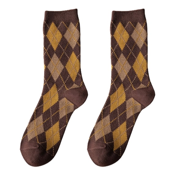 Aellinatey Women Harajuku Argyle Plaids College Style Middle Tube Calf Socks Japanese Korean Elegant Cotton Crew Socks Hosiery