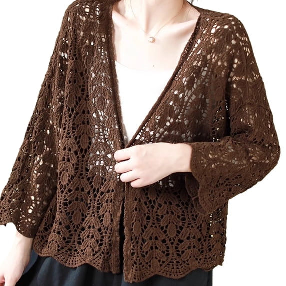 Aellinatey Women Hollowed Out Open Front Cardigan Sweater Kimonos Casual Knitwears Coat