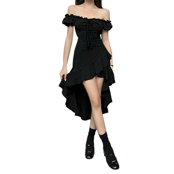 Aellinatey Women Irregular Ruffle Bodycon Dress Sexy Off Shoulder Club Party Midi Dress
