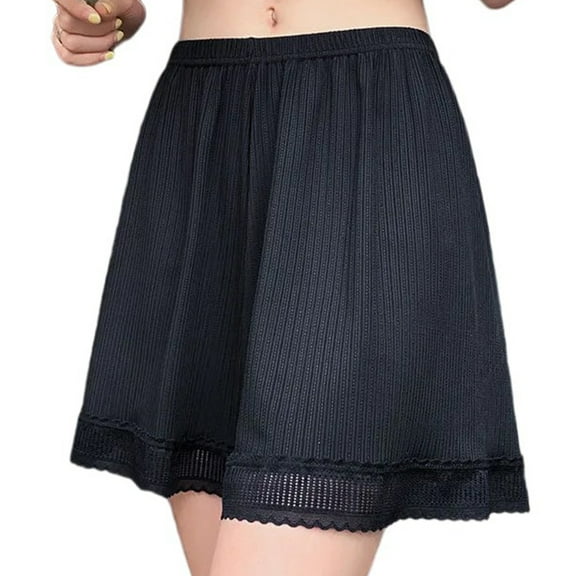 Aellinatey Women Lace Edge Half Slip Shorts Underpants Ice Silk Wide Leg Loose Pettipants