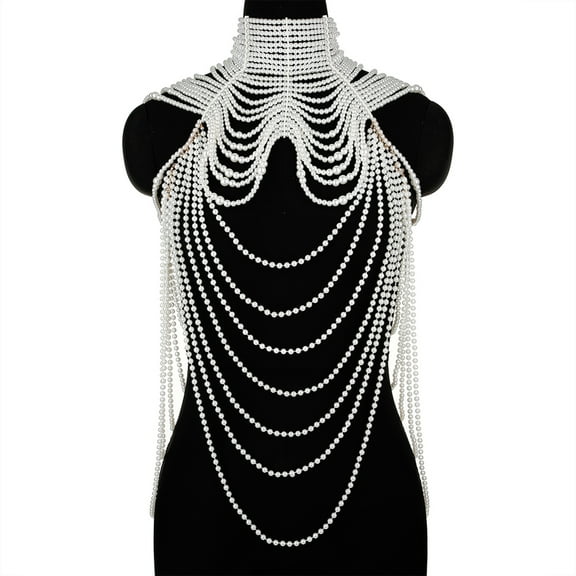 Aellinatey Women Layered Faux Pearl Bib Necklace Collar Beads Tassel Jewelry Shoulder Chain
