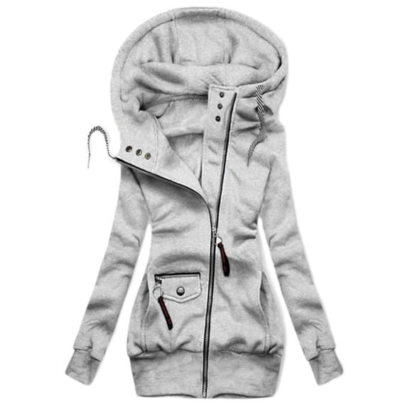 Aellinatey Women Long Sleeve Hoodie for Jacket Solid Turtleneck Drawstring Zip Sweatshirt C