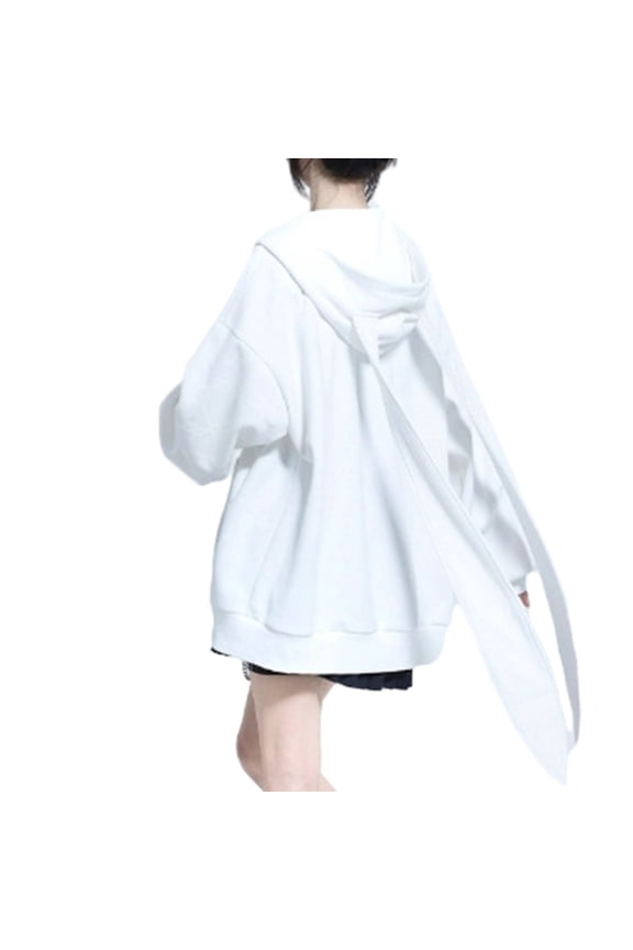 Women Long Sleeve Oversized Jackets Long Rabbit Ears Zip Up Hoodie Sweatshirt