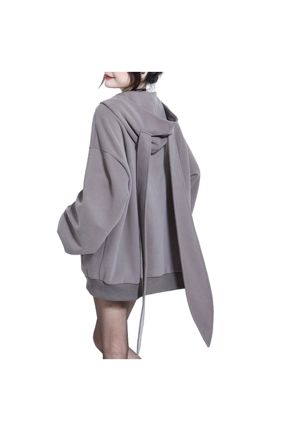 Women Long Sleeve Oversized Jackets Long Rabbit Ears Zip Up Hoodie Sweatshirt