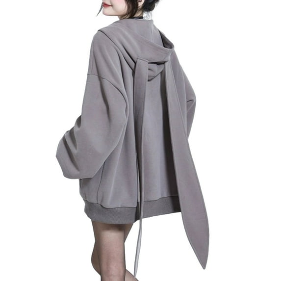 Aellinatey Women Long Sleeve Oversized Jackets Long Rabbit Ears Zip Up Hoodie Sweatshirt