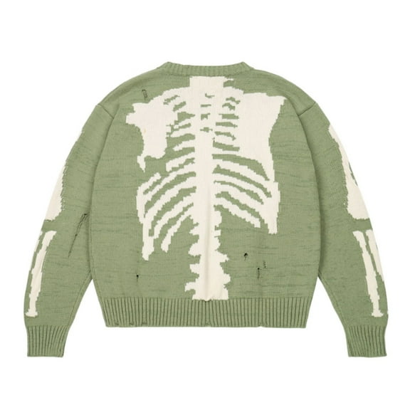 Aellinatey Women Men Autumn Long Sleeve Sweater Harajuku Skeleton Bone Print Oversized Loose Tops Ripped Hole Knitted Pullover Jumper Streetwear