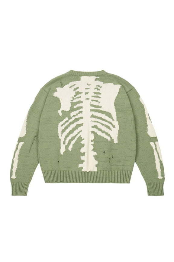Women Men Autumn Long Sleeve Sweater Harajuku Skeleton Bone Print Oversized Loose Tops Ripped Hole Knitted Pullover Jumper Streetwear