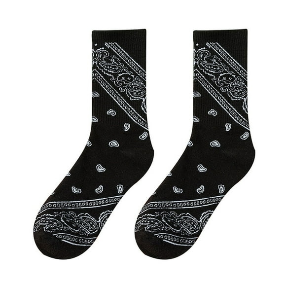 Aellinatey Women Men Ethnic Paisley Floral Print Crew Socks Harajuku Hip Hop Black White Street Skateboard Sport Cotton Hosiery