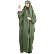 Aellinatey Women Muslim One-Piece Prayer Dress Full Cover Hooded Islamic Eid Jilbab Overhead Abaya Kaftan with Hijab Dubai Gown