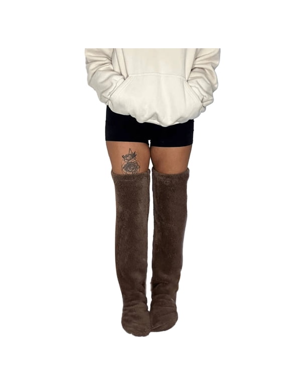 Women Over Knee High Fuzzy Socks Plush Slipper Stockings Warm Long Leg Warmer