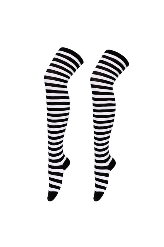 Women Over Knee Long Socks Anime Cosplay Striped Printed Thigh High Stockings