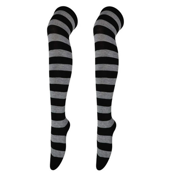 Aellinatey Women Over Knee Long Socks Anime Cosplay Striped Printed Thigh High Stockings