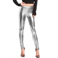 thumbnail image 1 of Aellinatey Women PU Leather Shining Leggings Metallic Bright Slim Pencil Pants Clubwear, 1 of 8