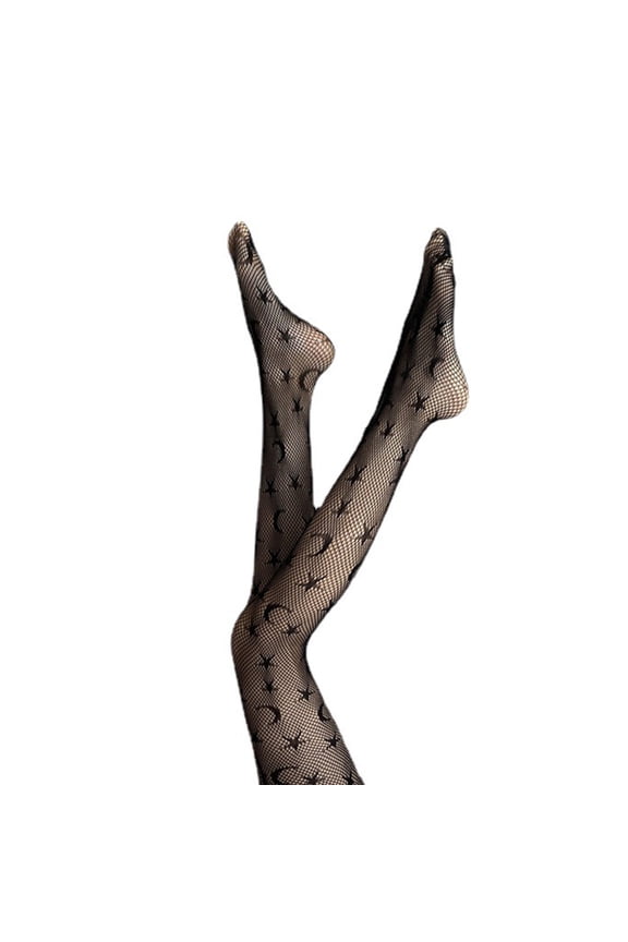 Women Sexy Fishnet Pantyhose Gothic Punk Moon Star Pattern Jacquard Tights Harajuku Lolita Hollow Out Mesh Stockings