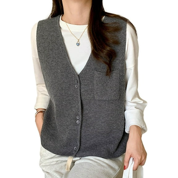 Aellinatey Women Sleeveless V-Neck Sweater Vest Solid Color Button Up Cardigan Outerwear