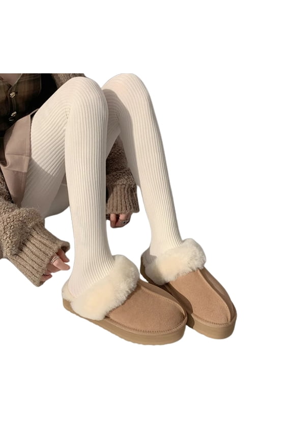 Women Solid Color Thicken Cotton Pantyhose Ribbed Knit Striped Sweater Tights