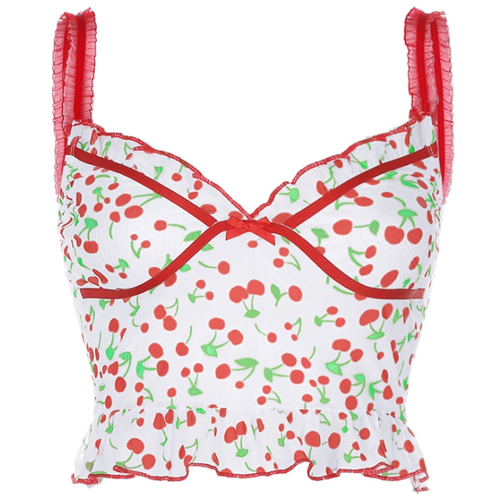 How To Ruffle Pasta Aellinatey Women Summer Ruffles Spaghetti Strap Crop Top Sexy Sheer ...