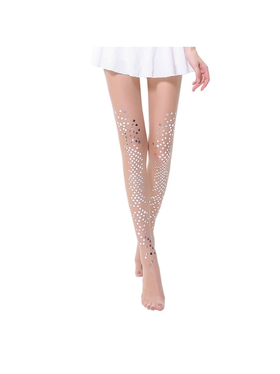 Women Summer Thin Transparent Silky Pantyhose Glitter Metallic Fish Scale Sequins Print Sheer Tights Cosplay Party Club Leggings Stockings