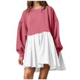 thumbnail image 1 of Aellinatey Women Sweatshirts Dress Oversized Long Sleeve Patchwork Casual Loose Pleated Pullover Dress Outfits, 1 of 10
