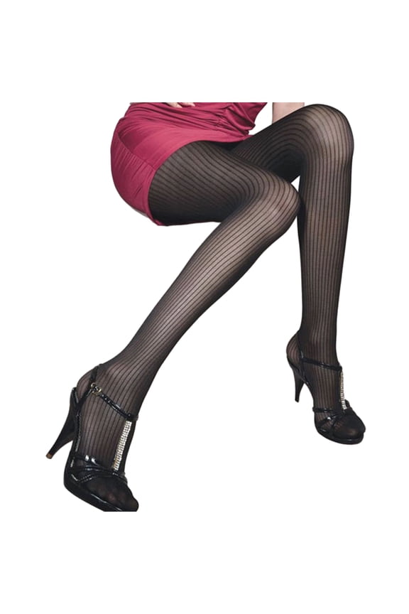 Women Vintage Jacquard Patterned Tights Vertical Striped Pantyhose Stockings