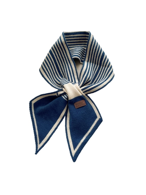 Women Winter Faux Wool Knit for Cross Bib Scarf Office Lady Striped Pointed Bow Neckerchief Windproof Loophole Neck Warm