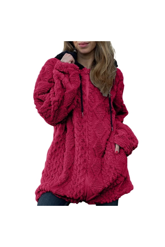 Women's Arctic Fleece Zipper Long Sleeve Large Size Warm Splicing Jacket