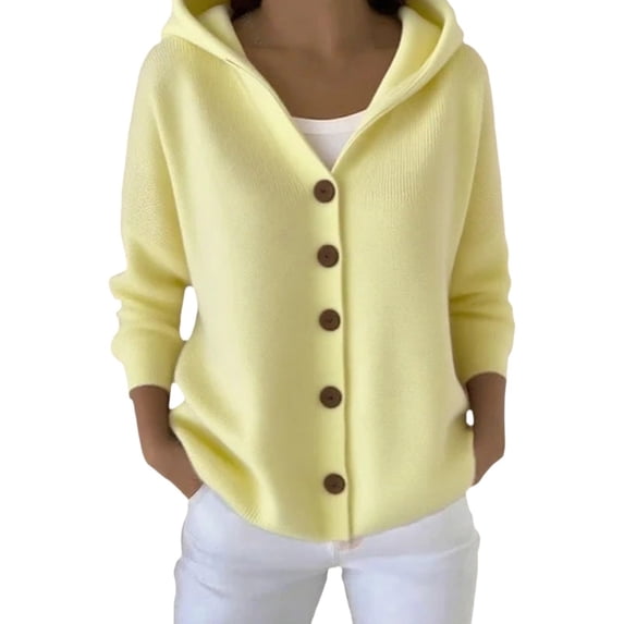 Aellinatey Women's Casual Knitted Hooded Cardigan Solid Long Sleeve Button Down Loose Fall Sweater