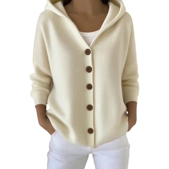 Aellinatey Women's Casual Knitted Hooded Cardigan Solid Long Sleeve Button Down Loose Fall Sweater