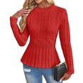 thumbnail image 1 of Aellinatey Women's Chunky Knit Crew Neck Long Sleeve Knit Top, Pleated Hem Top with Long Sleeves, Soft Lightweight Jumper Tops, 1 of 9