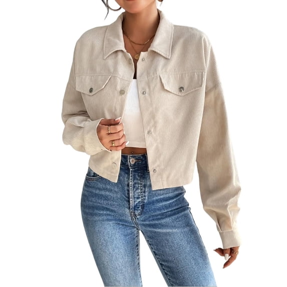 Aellinatey Women's Corduroy Autumn and Winter Button Long Sleeve Jacket