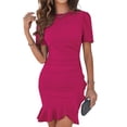 thumbnail image 1 of Aellinatey Women's Dress Short Sleeves Bodycon Dress Ruched Puff Sleeve Ruffle Party Dress, 1 of 11