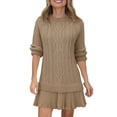 thumbnail image 1 of Aellinatey Women's Elegant Long Sleeve Crew Neck Cable A Line Pleated Sweater Dress, 1 of 11