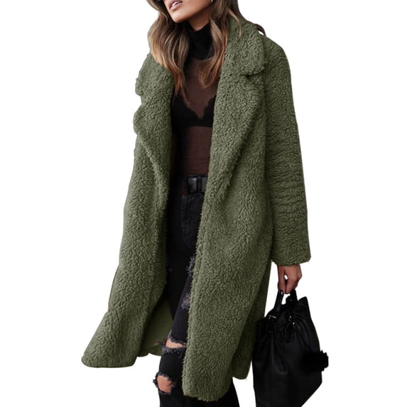 Aellinatey Women's Fuzzy Fleece Jackets Lapel Open Front Long Cardigan Coat Winter Outwear