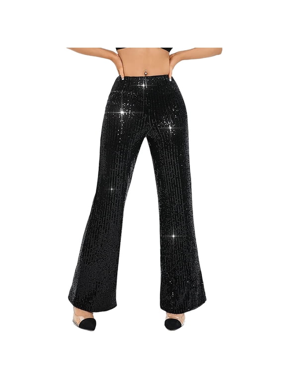 Women's Glitter Trousers Sequins Flared Pants For Concerts And Special Event