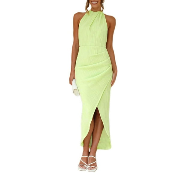 Aellinatey Women's Halterneck Ruched Maxi Dress Sexy Club Party Bodycon Dresses Gifts