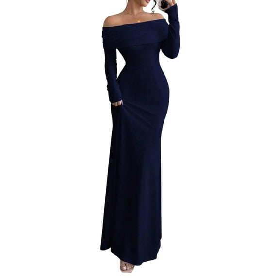 Aellinatey Women's Long Sleeve Off The Shoulder Bodycon Dress Elegant Maxi Dress Cocktail Prom Dresses