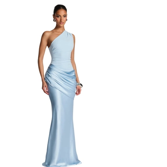 Aellinatey Women's One Shoulder Bodycon Maxi Dress Satins Ruched Formal Gown for Cocktail
