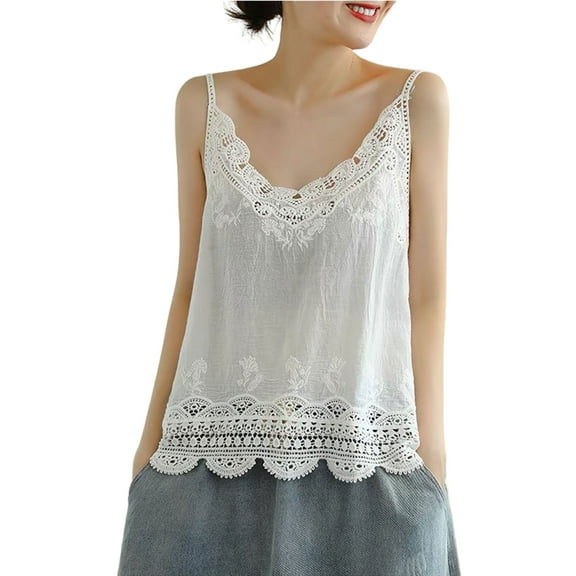 Aellinatey Women's V Neck Sleeveless Lace Trim Spaghetti Strap Camisole Cami for Tank Tops