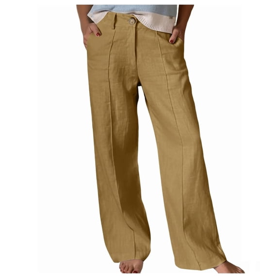 Aellinatey Women's cotton and linen wide-leg pants, button-down front, yoga pants, lightweight beach casual pants.
