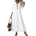 thumbnail image 1 of Aellinatey Women's linen V-neck long dress with three-quarter sleeves, solid color long slip dress, 1 of 9
