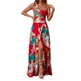 thumbnail image 1 of Aellinatey Women's long dress, Bohemian chiffon floral print V-neck long dress, 1 of 12
