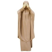 Aellinatey Womens 2 Pieces Muslim Prayer Dress Long Sleeve Hijab Scarf Khimar and Skirt Set Islamic Abaya Full Length Suit Ramadan Eid Kaftan Robe