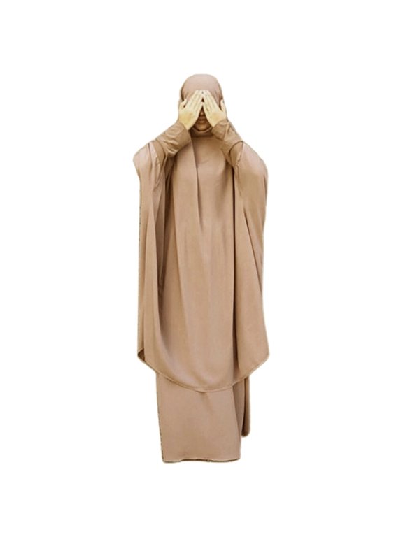 Womens 2 Pieces Muslim Prayer Dress Long Sleeve Hijab Scarf Khimar and Skirt Set Islamic Abaya Full Length Suit Ramadan Eid Kaftan Robe