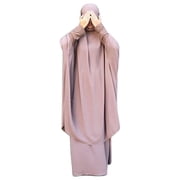 Aellinatey Womens 2 Pieces Muslim Prayer Dress Long Sleeve Hijab Scarf Khimar and Skirt Set Islamic Abaya Full Length Suit Ramadan Eid Kaftan Robe