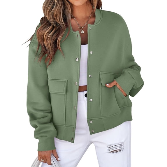 Aellinatey Womens Crop Jacket Long Sleeve Shacket Lightweight Fall Casual Coat with Pockets